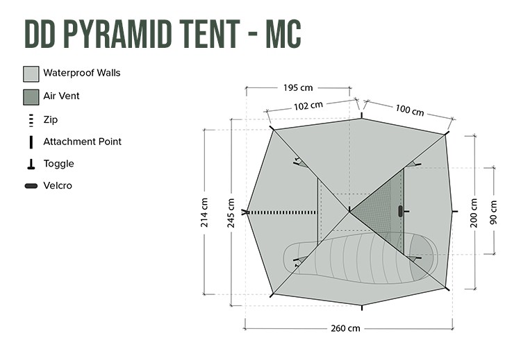 Tenda Piramide Mimetica DD Hammocks - Impermeabile Per 1/2 Persone - Campeggio Stealth E Trekking