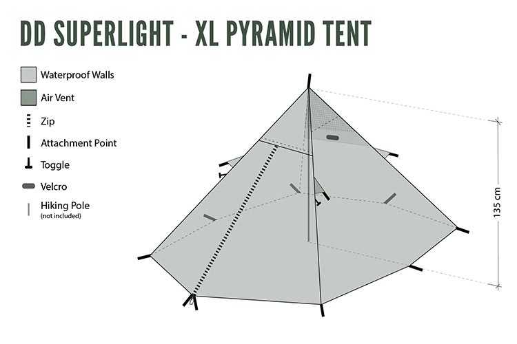Tente tipi DD Hammocks Superlight XL Pyramid Tent 2 places